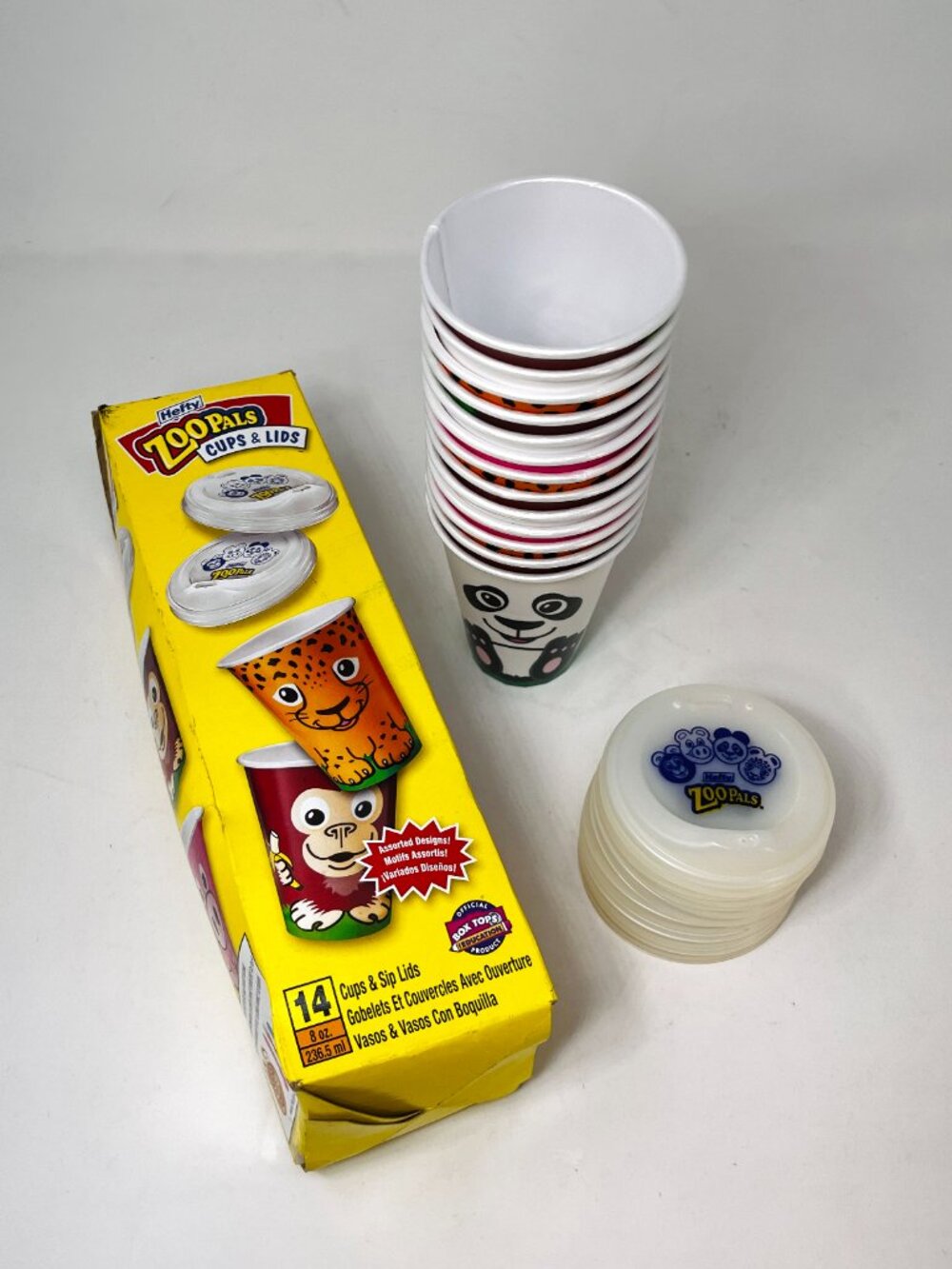 Vintage [13] Hefty ZooPals 8oz Cups & Sippy Lids Animal Prints Zoo Pals